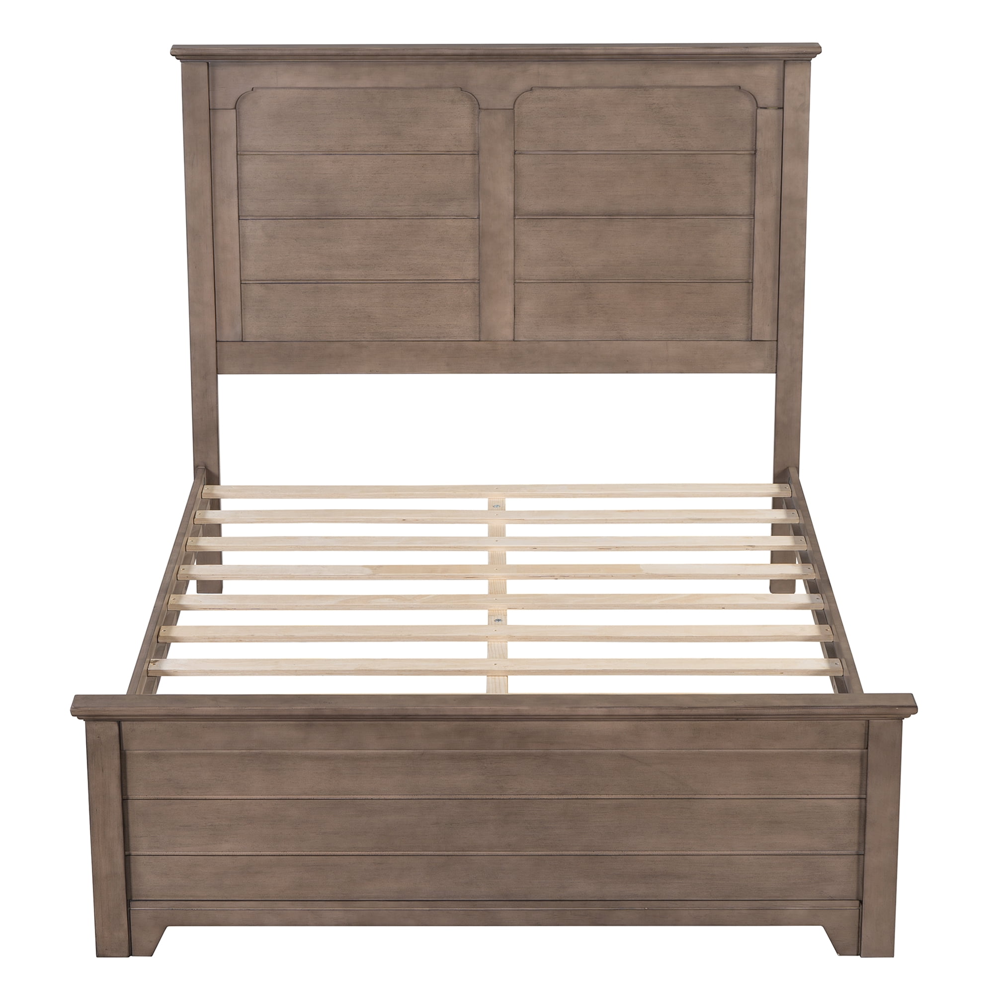 Miniyam Full Size Farmhouse Wooden Platform Bed with High Headboard and Footboard, Ash Brown