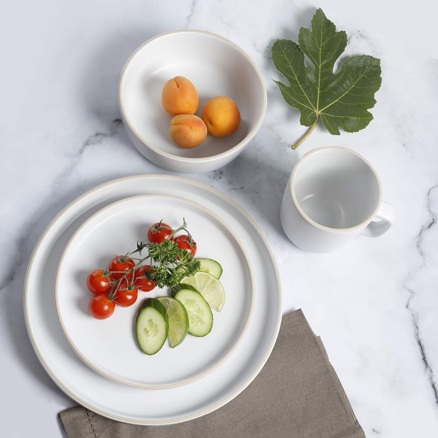 Gibson Home Zuma 16 Piece Stoneware Plates, Bowls, & Mugs  Dinnerware Set - Matte White