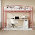 thumbnail image 3 of Festisoul Loft Bed Twin Size with Stairs and Arched Guardrail, Sturdy Metal Slats Bed Frame, Noise Free, No Box Spring Needed for Dorm, Space Saving, Pink, 3 of 10
