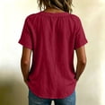 thumbnail image 6 of IUYRTFE Women's V-Neck Short Sleeve Cotton Linen Blouse Relaxed Fit Casual Summer Top with Button Detail, 6 of 8