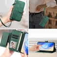 thumbnail image 4 of Funda para Oneplus NORD 2 con cremallera tipo cartera, tarjetero, marco de fotos, soporte y cordón, de piel sintética. verde, 4 of 5
