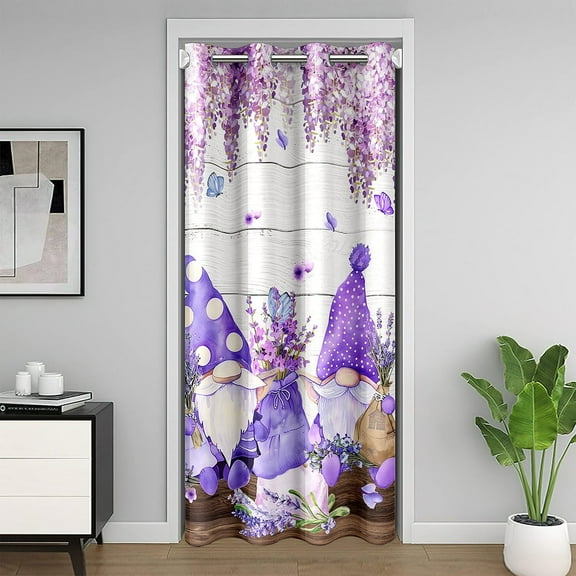 Erosebridal Kawaii Gnome Door Curtain For Door Window 34x80,Purple Flower Door Drape,Floral Decoration