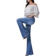 thumbnail image 2 of Jeans acampanados para mujer Jeans acampanados de talle alto con pantalones de mezclilla rasgados de pierna ancha clásica Azul claro 70, 2 of 5