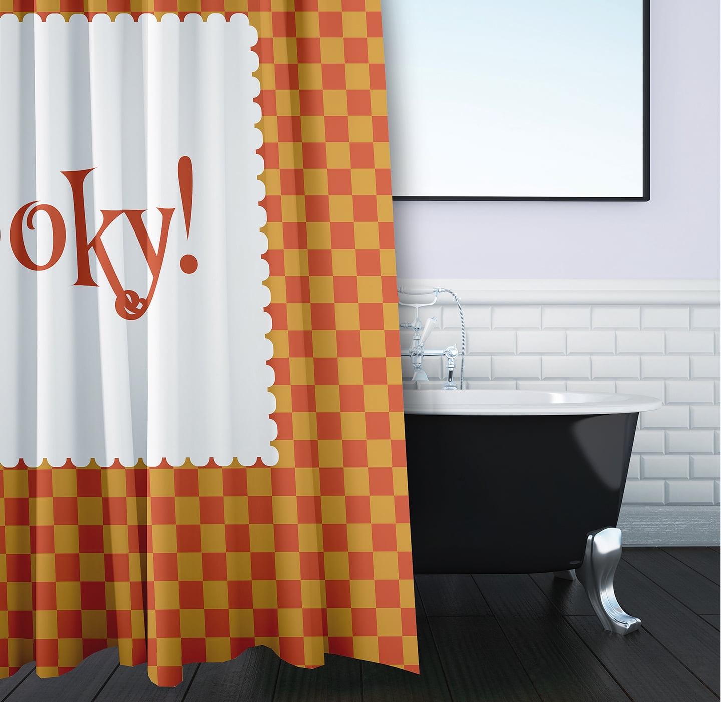 Simply Daisy 70" W x 73" L Halloween Spooky Checks Polyester Shower Curtain, Rust [1 Ct]