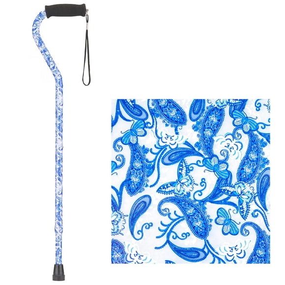 Bastón de diseño NOVA con mango descentrado, ligero y ajustable con correa de transporte, para hombre y mujer, ideal para mantener el equilibrio, diseño de porcelana azul.