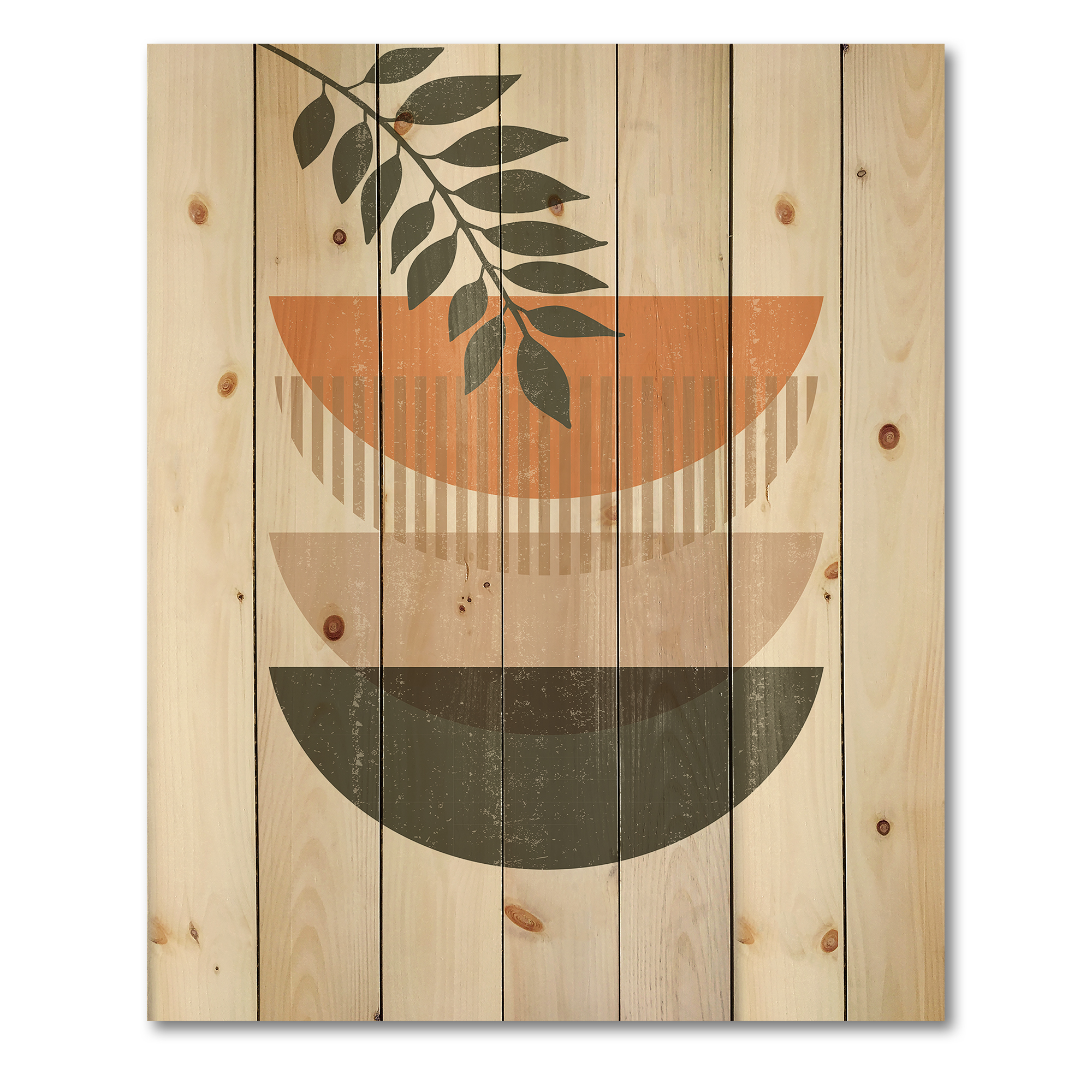 Designart 'Abstract Geometrical Moon and Sun With Leaf II' Modern Print on Natural Pine Wood