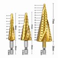 thumbnail image 3 of 3PCS Countersink Drill Bit, HSS Stainless Steel Metal, 4-12/20/32mm, Triangle Conical Titanium, with Hexagon Shank, for Screwdriver Drilling on Steel, 3 of 4