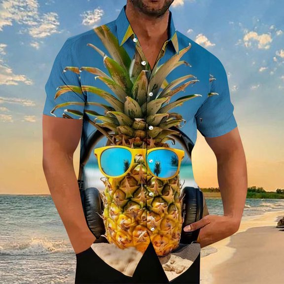 Yanghang Shirts For Men Shirts For Men Men'S Printing Button Casual Short Sleeve Turndown Collar Blouse Shirt Men'S T-Shirts