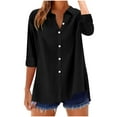 thumbnail image 5 of Heisall Womens Tops Solid Color Lapel Collar Button-Up 3/4 Sleeve V-Neck Fashion Blouses, 5 of 8