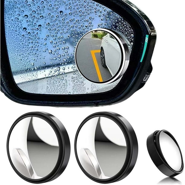 2 pièces(noir) Miroir d'angle mort pour voiture, Miroir d'angle mort rond  sans cadre, réglable, adhésif, étanche, rotatif à 360°, en verre, convexe,  pour voiture, SUV, camion, universel 