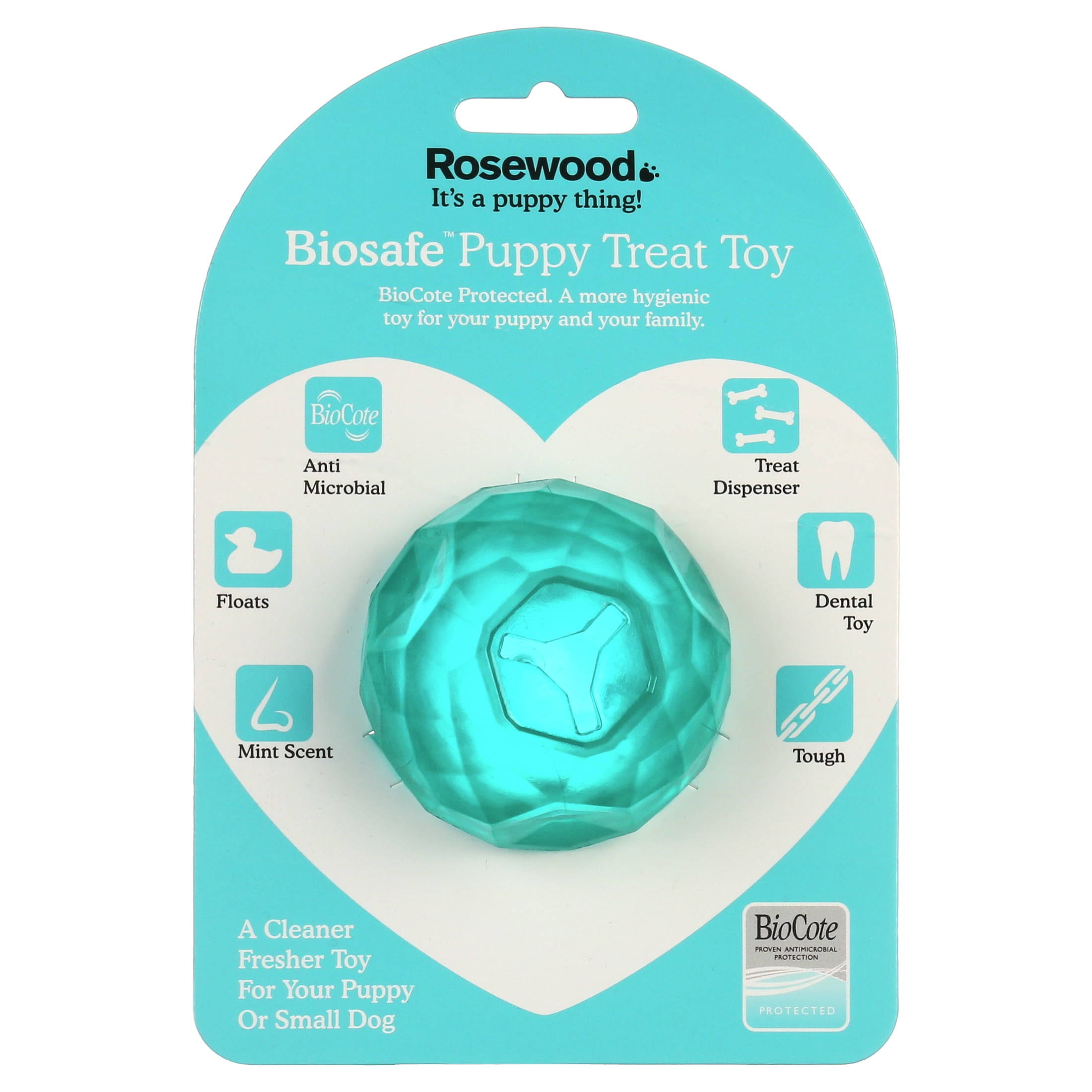 BioSafe Puppy Treat Ball Blue (germ smart dog toy)