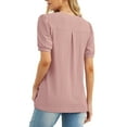 thumbnail image 5 of JWD Womens Shirts Casual V Neck Tshirts Puff Short Sleeve Summer Tops Tunic Blouses Dark Pink S, 5 of 6