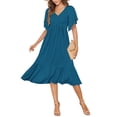 thumbnail image 1 of Vestido de verano AUSELILY para mujer, cuello en V, manga corta, azul turquesa, 1 of 5
