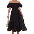 thumbnail image 2 of Women'S Puffy Short Sleeve Square Neck Smocked Tiered A Line Maxi Long Dresses Black M, 2 of 9