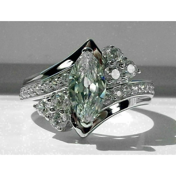 Aishvi Jewels 2 Ct Marquise Cut Moissanite Women's Engagement Ring 14K White Gold Plated 925 Silver