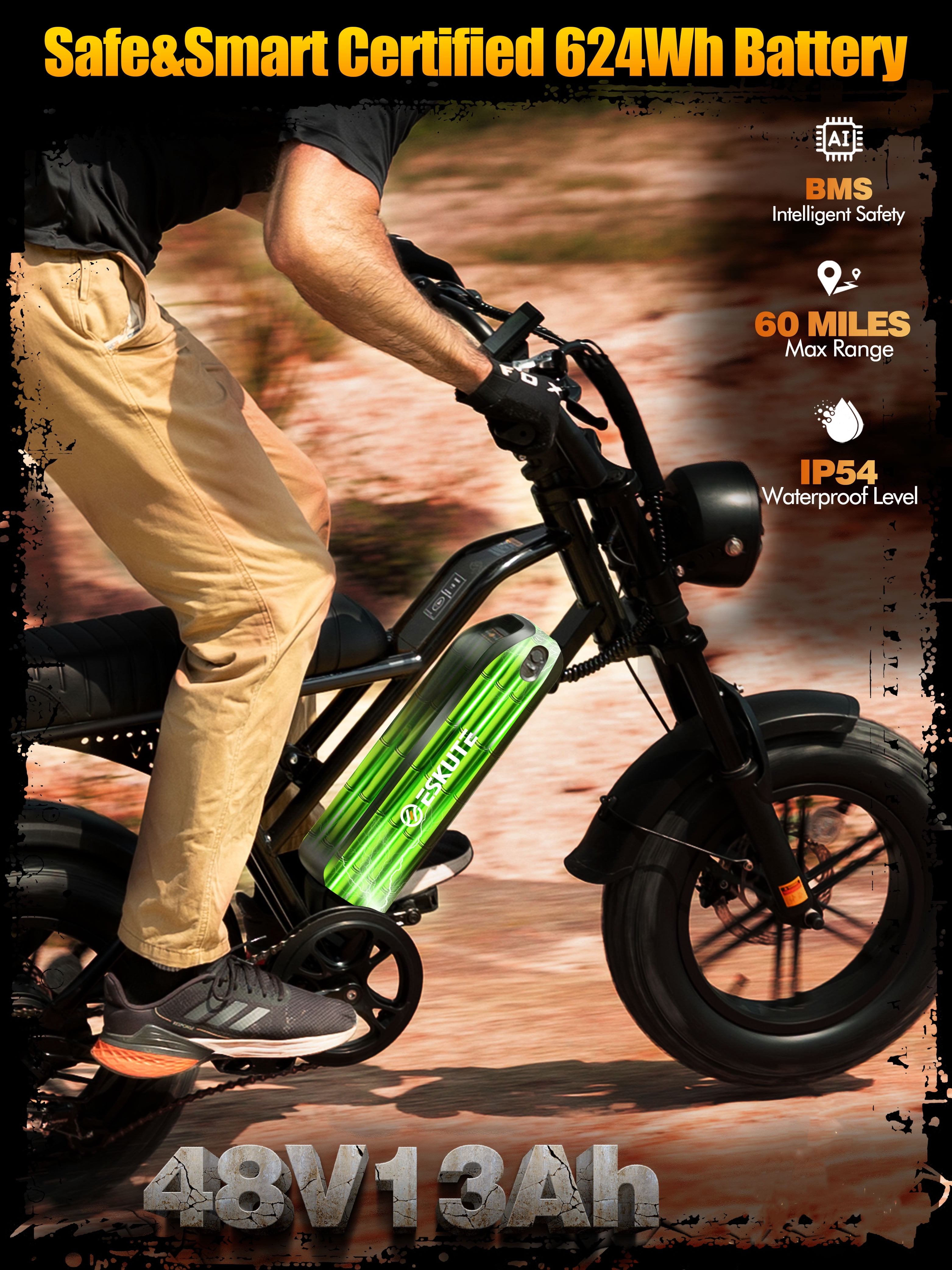 ESKUTE Electric Bike for Teens & Adults, 750W Motor (1500W Peak), 28mph Speed, 48V 13Ah Battery, 16"x4.0" Fat Tires, 7-Speed E-Bike with Dual Suspension, Blue