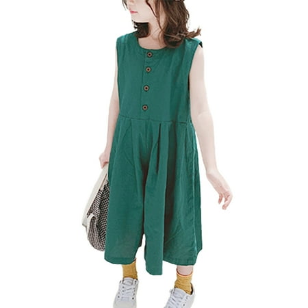 

Chaoren Kids Romper Button Half Placket Loose Casual Sleeveless Wide Leg Jumpsuit for Hiking