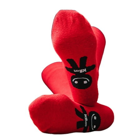 

YUUZONE Chinese New Year Cotton Crew Socks Step On Villain Remove Bad Luck Cartoon Little Man Print Novelty Funny Hosiery Gifts