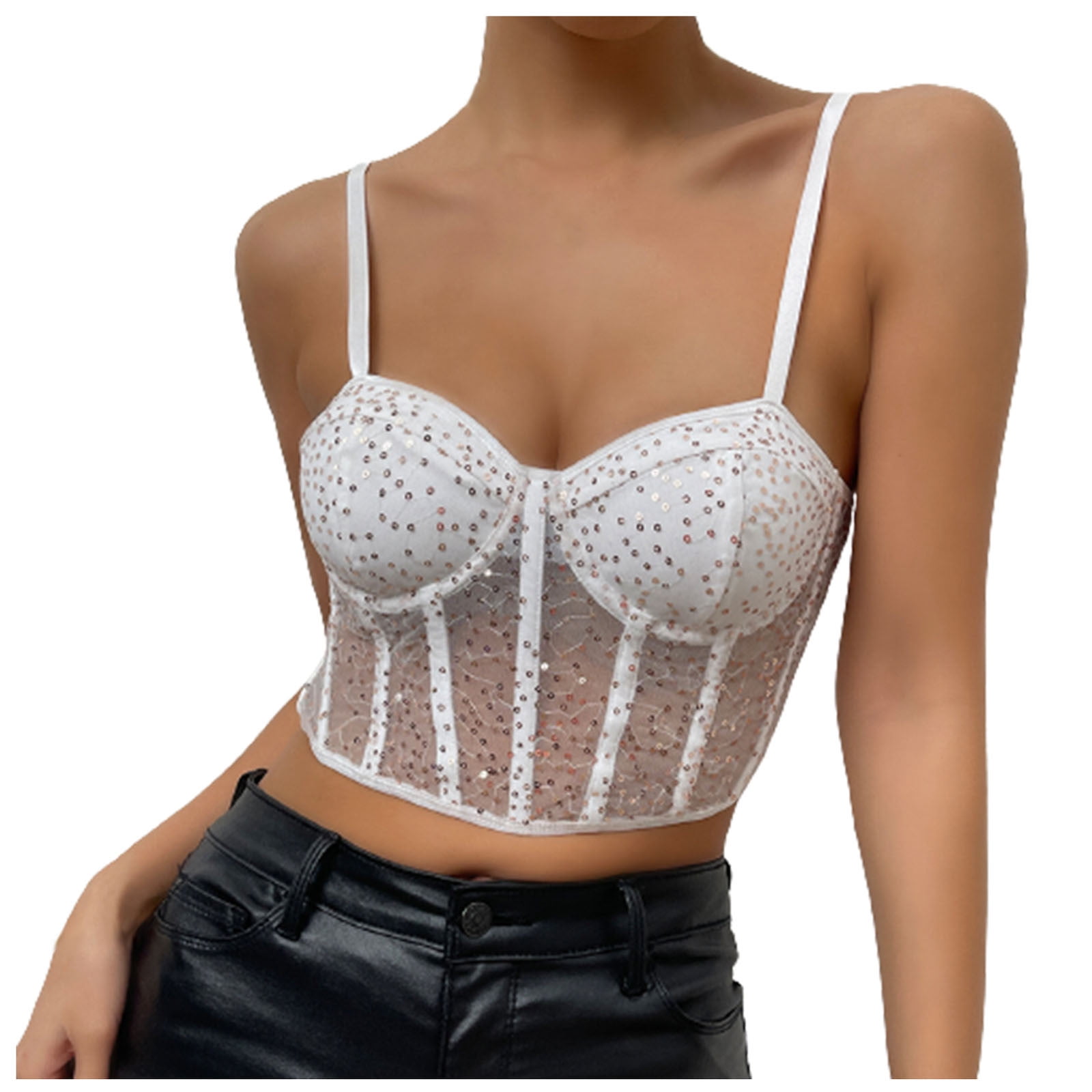 RYRJJ On Clearance Lace Corset Crop Top V Neck Elastic Straps for Party  Streetwear Going Out Clubwear Corset Tops for Women Bustier(01#Black,XS)