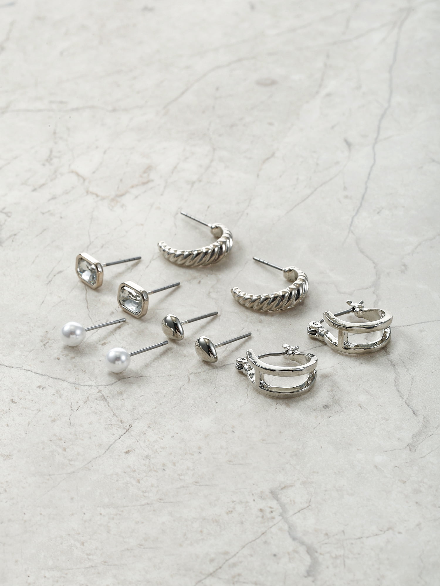 Time and Tru Silvertone Multi Earring Set, 5 Pairs, Initial H