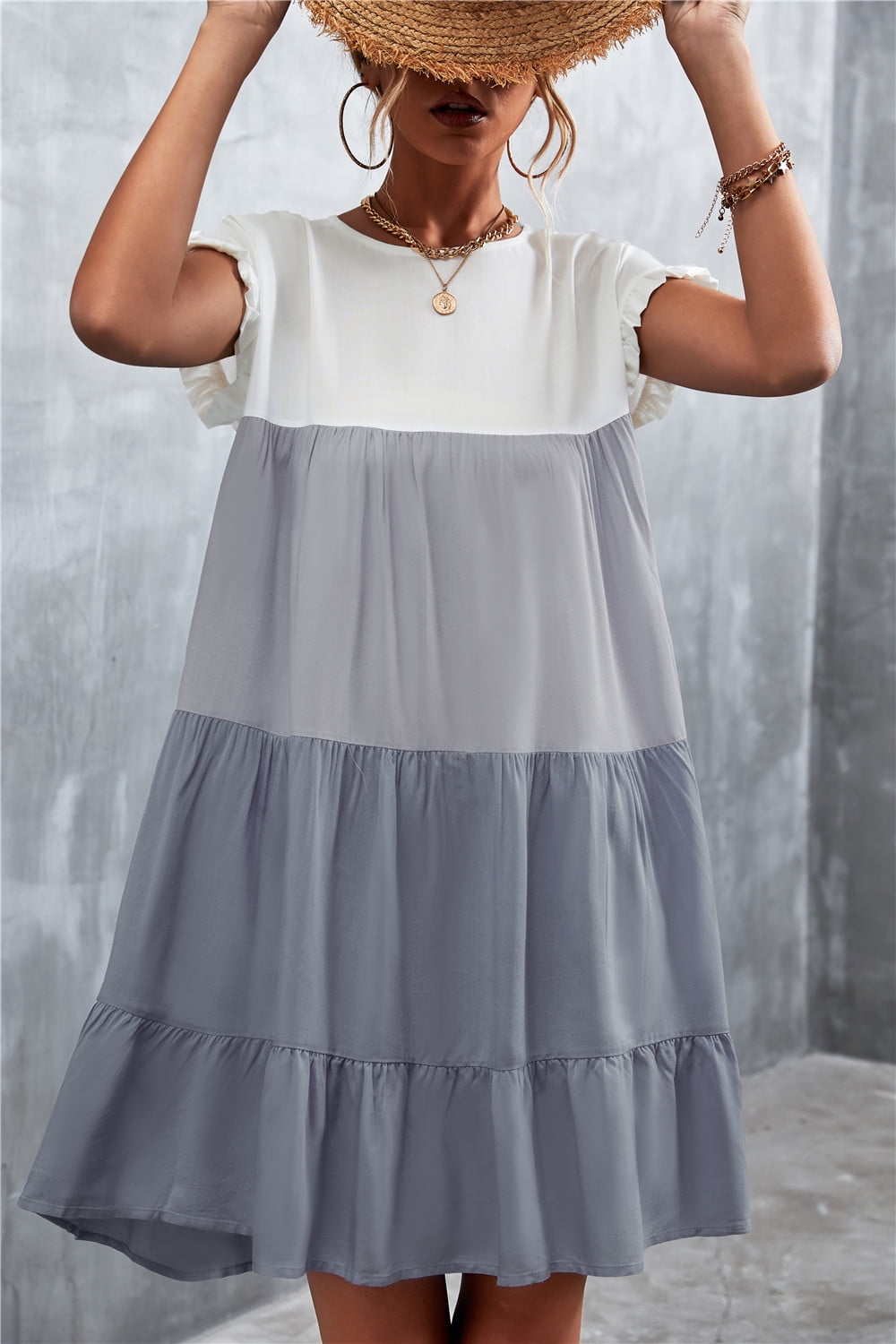 Mengpipi Women's Summer Babydoll Dress Casual Loose Ruffle Sleeve Color ...