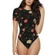 thumbnail image 1 of Fotbe Red White Flowers Body de Mujer con Cuello Redondo y Mangas Cortas, Sin Mangas Ajustado, Suave, Cómodo y Básico-Medium, 1 of 7