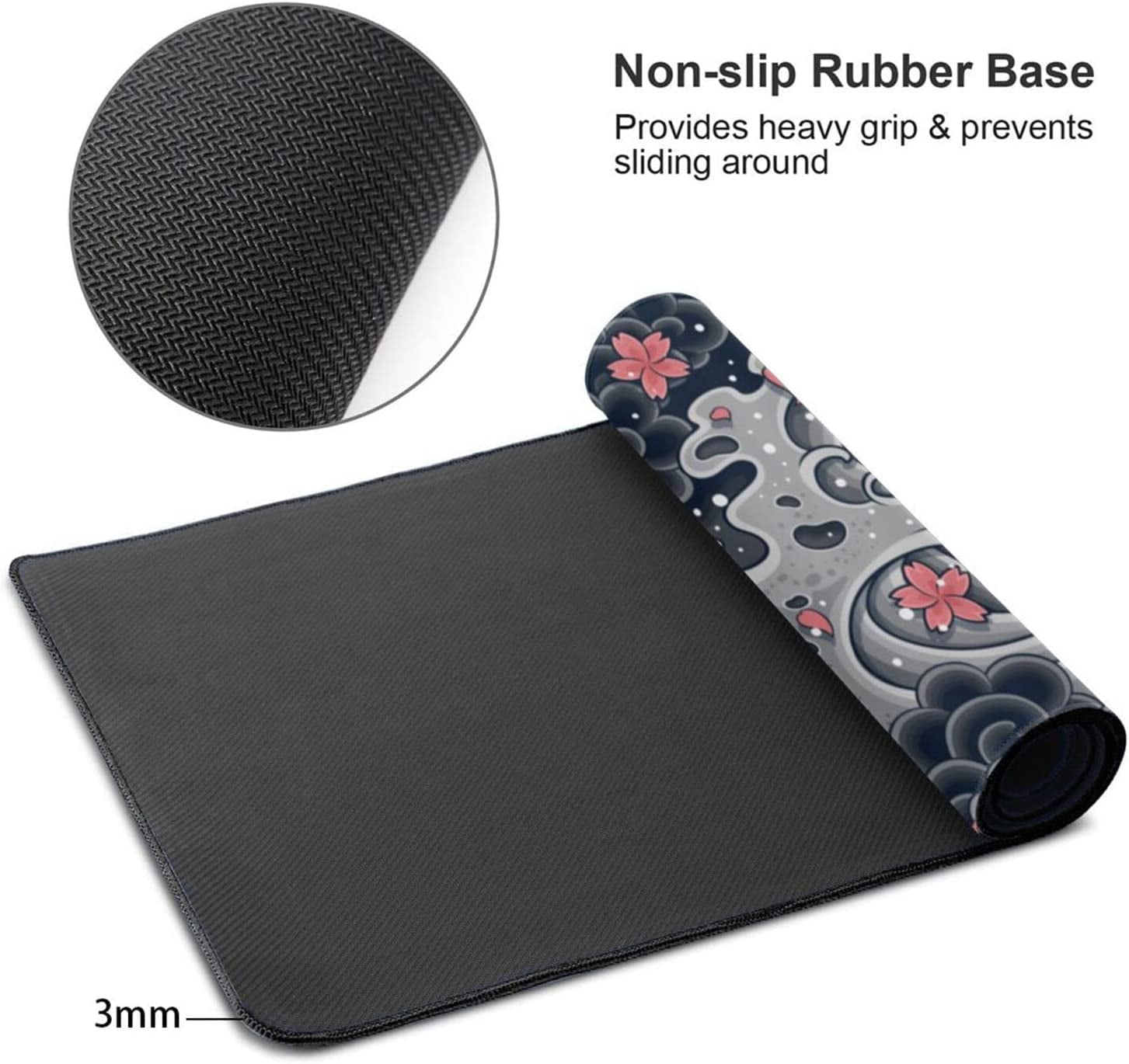 Japanese Wave with Sakura Gaming Mouse Pad XL, Extended Large Full Desk Mousepad 31.5 X 11.8 Inch, Big Mouse Pad with Stitched Edge, Non-Slip Long Computer Keyboard Mat for Office & Home by Caburywe