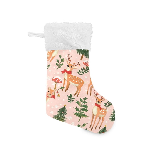 Christmas Stocking with Hanging Loop for Family Holiday Ornament Christmas Deer and Holly Leaves