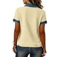 thumbnail image 5 of Denim Shirts for Women Button Up Collared Waffle Patchwork Pullover Tops Short Sleeve Vintage Casual Jean Blouses, Beige M, 5 of 6