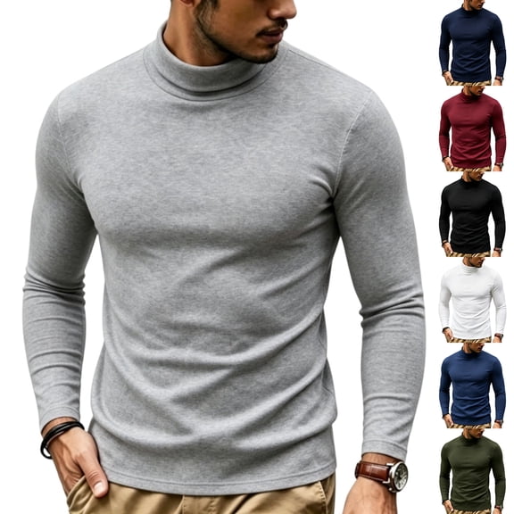 LNZGNM Men's Base Layer Tops Long Sleeve Mock Neck Slim Fit Thermal Cozy Everyday Shirt Cool Weather Comfort,Wine(L)