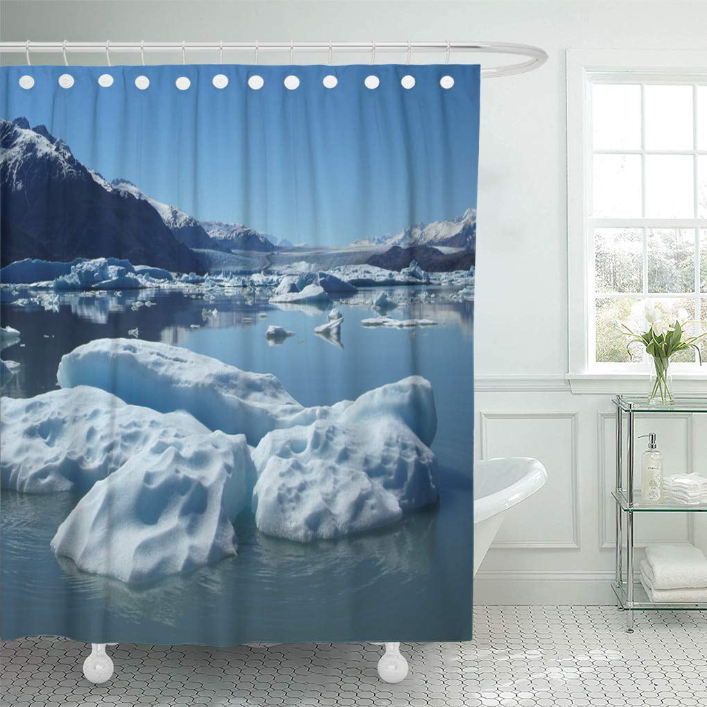 Blue Ice Glacier Fabric Shower Curtain Liner Bathroom Mat Home Decor & 12 Hooks 