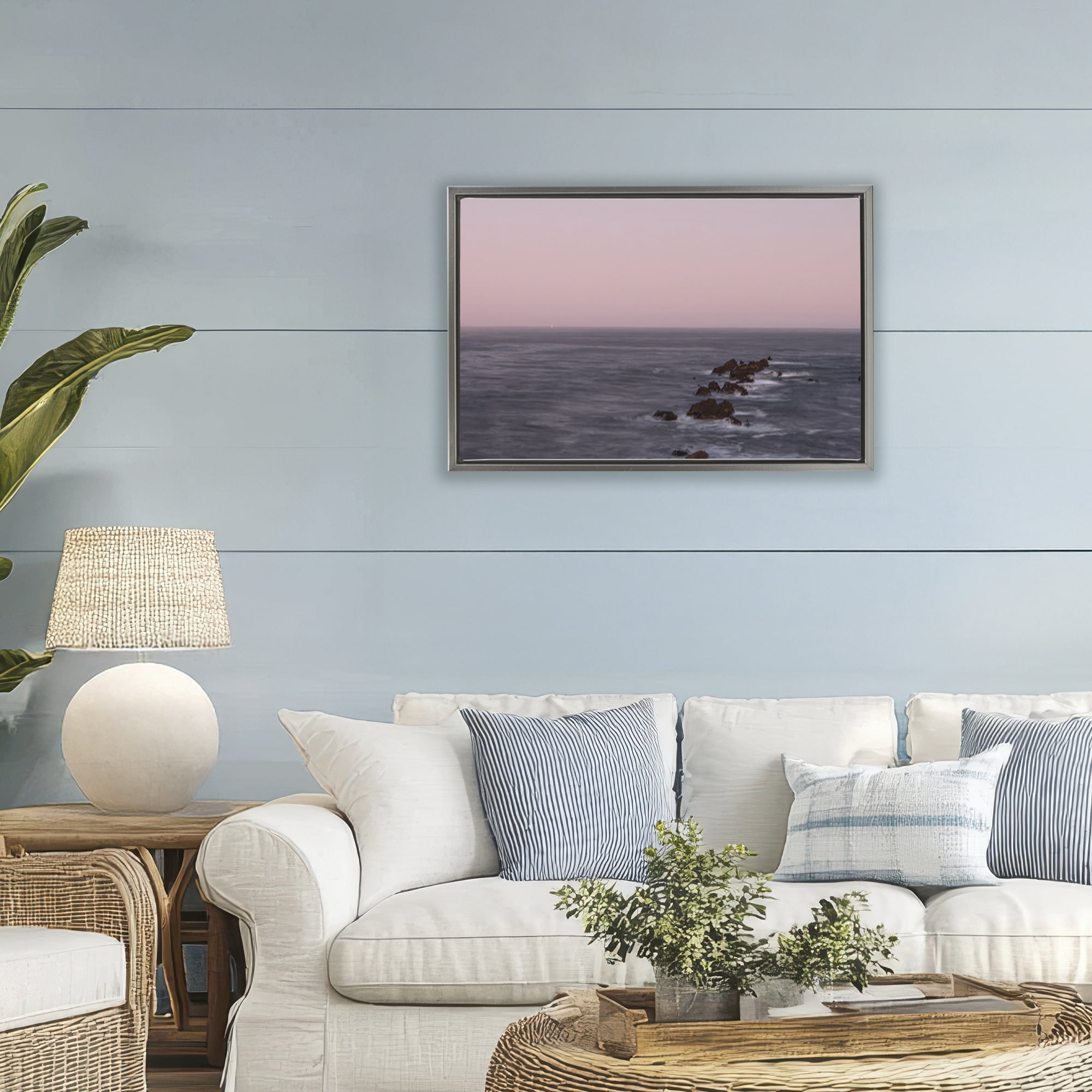 Stupell Industries Moon Arena Coastline Gray Framed Floater Canvas Wall Art, design by Shelley Carlisle