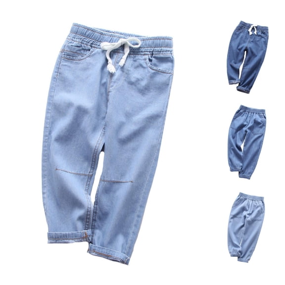 RMGVDSD Kids Boys Jeans Denim Pants Tapered Leg Casual Trousers Pull On Elastic Waist Denim Joggers Children's Back To School Clothes 5-6 Years