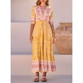 thumbnail image 2 of Nituyy Robe Longue à Imprimé Floral pour Femme, Manches Mi-Longues, Col en V, Ourlet Fendu, Coupe Fluide Évasée pour l'Été, 2 of 6