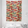 thumbnail image 1 of Scale Tapestry, Repeated Pattern of Striped Squama in Retro Style, Wall Hanging for Bedroom Living Room Dorm Decor, 60W X 80L Inches, Pale Camel Vermilion Dark Seafoam and Apricot, by Ambesonne, 1 of 2