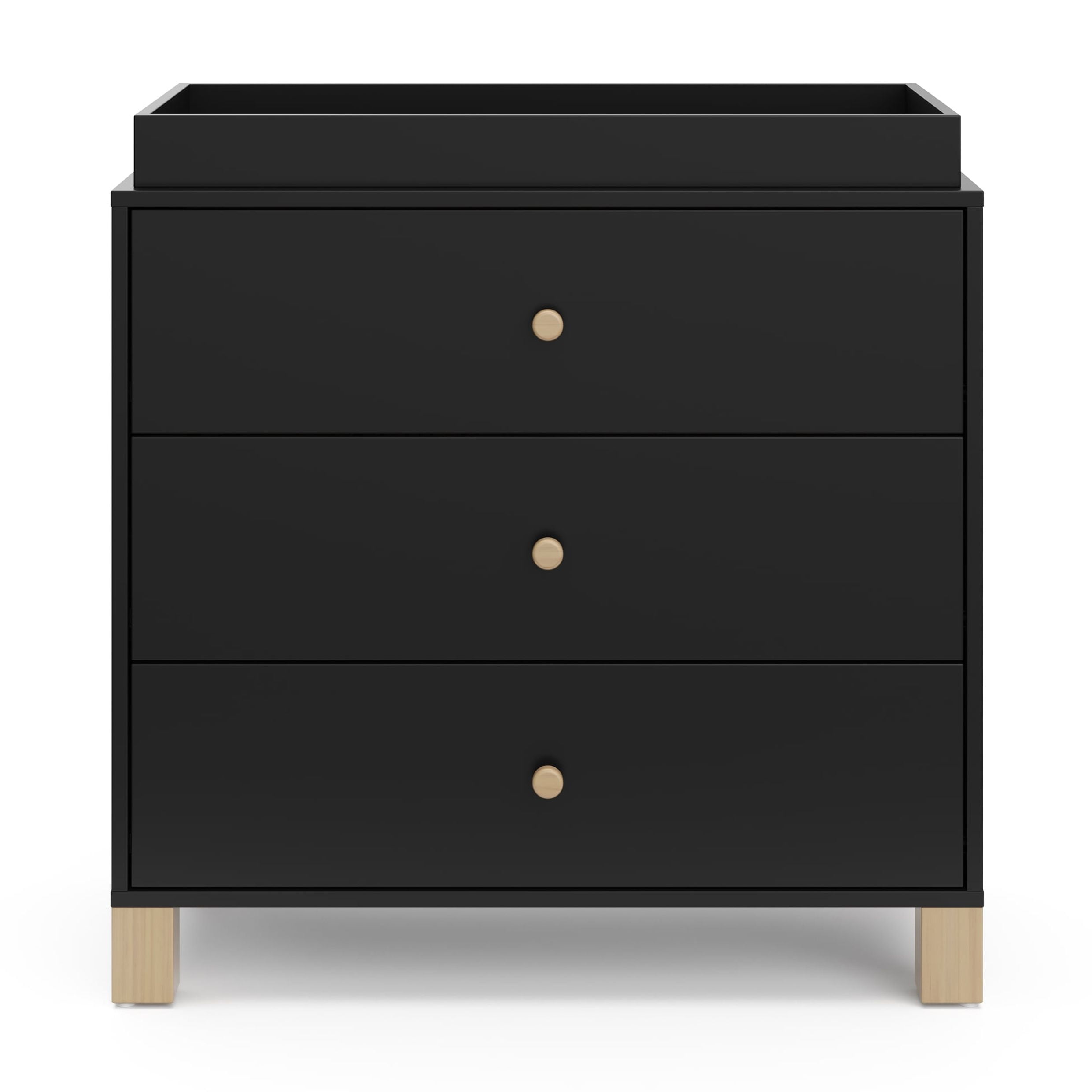 Storkcraft California 3 Drawer Dresser with Infant Changing Topper, Black with Driftwood