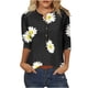 thumbnail image 1 of Tops de Algodón para las Mujeres Impreso Botón 3/4 Manga Suelta Tee, Suave Casual 3/4 Manga Superior, 1 of 4