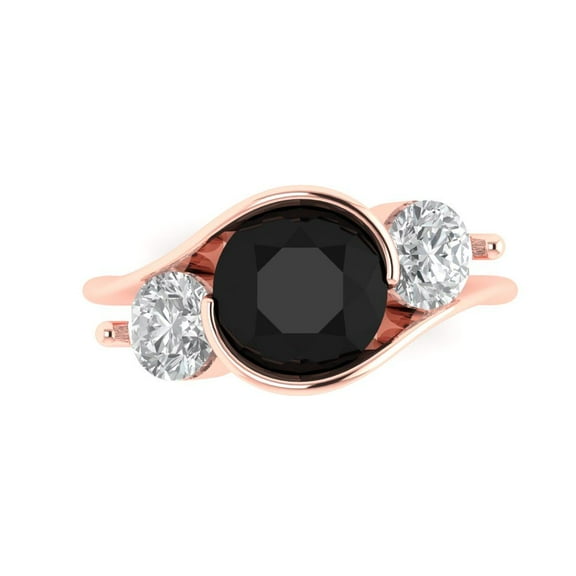 Three-Stone Engagement Ring for Women - 3.5ct Natural Onyx in 14K Rose Gold Promise Ring