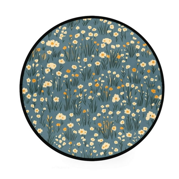 Charming Wildflowers Memory Foam Bath Mat 36" Absorbent Rug with Non Slip Base and 4 Bonus Pads