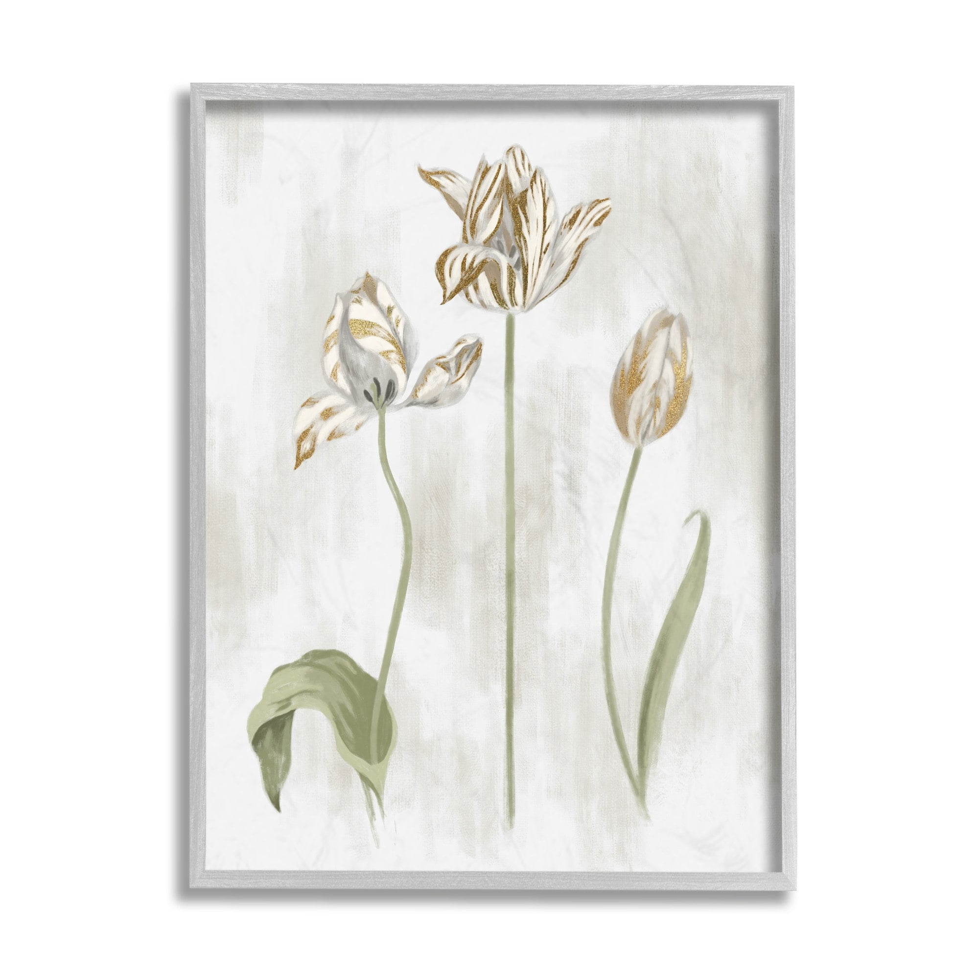 Stupell Industries Golden Irises Blooming over Neutral Beige Black Framed, 24 x 30, Design by Daphne Polselli