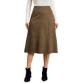 thumbnail image 3 of CBASIHI Womens Suede Midi Skirts- Retro Casual High Elastic Waist Hidden Zipper Fall Winter Skirts Brown Size S-XL, 3 of 8