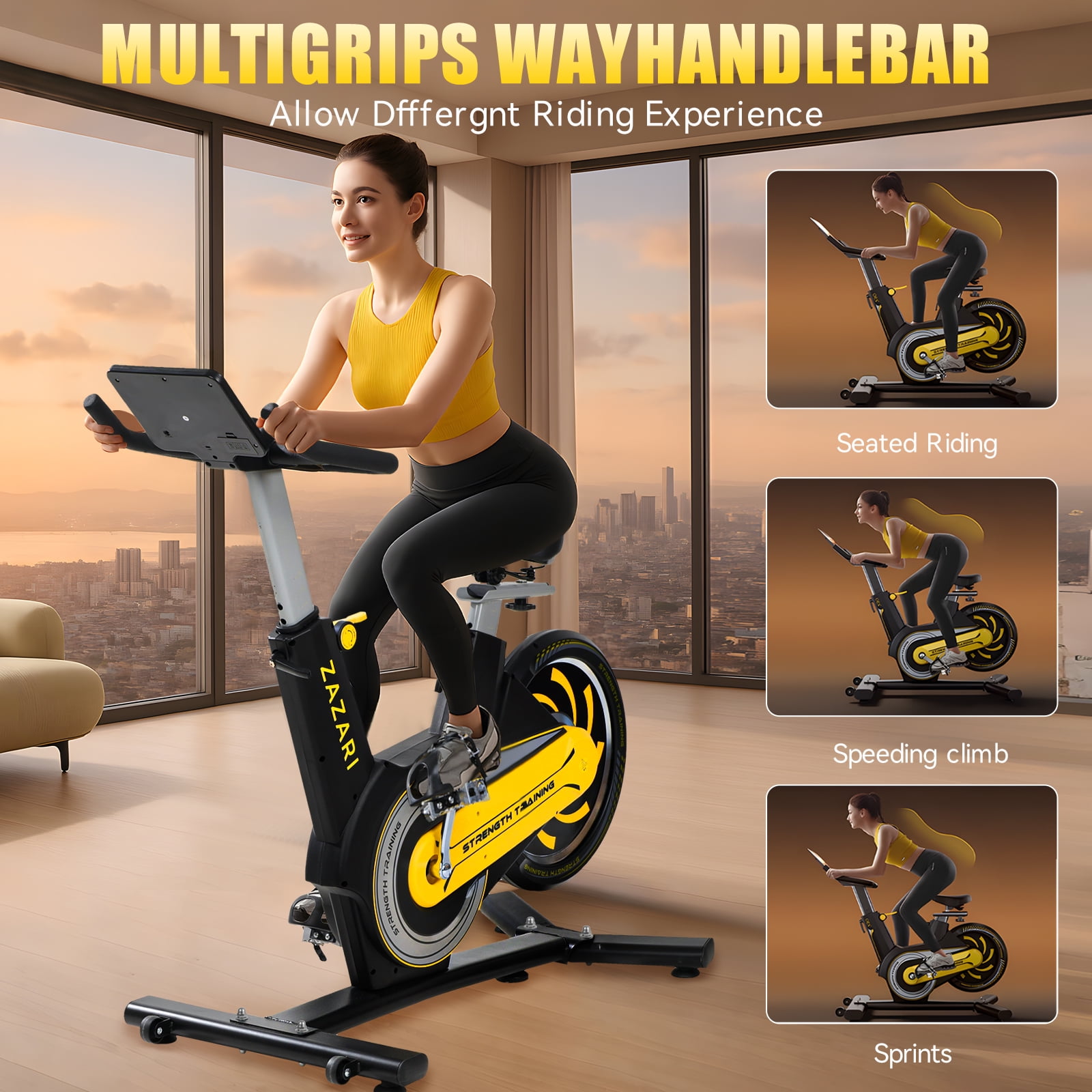 ZAZARI Indoor Cycling Bike with 7-Level Resistance and Silent Belt Drive