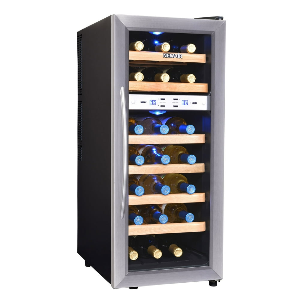 NewAir Silent Wine Cooler 21 Bottle Dual Zone Freestanding Fridge, AW211ED Stainless Steel