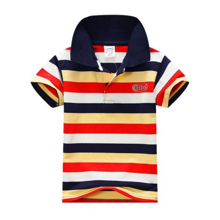 

Toddler Boy Stripe Cotton T-shirt Kids Short Sleeve Tops 1-7Y