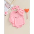 thumbnail image 3 of Suealasg Toddler Baby Girl Valentine's Day Romper Long Puff Sleeve Heart Letter Print One Piece Bodysuits with Headband Set Infant Girl Cute Clothes, 3 of 9