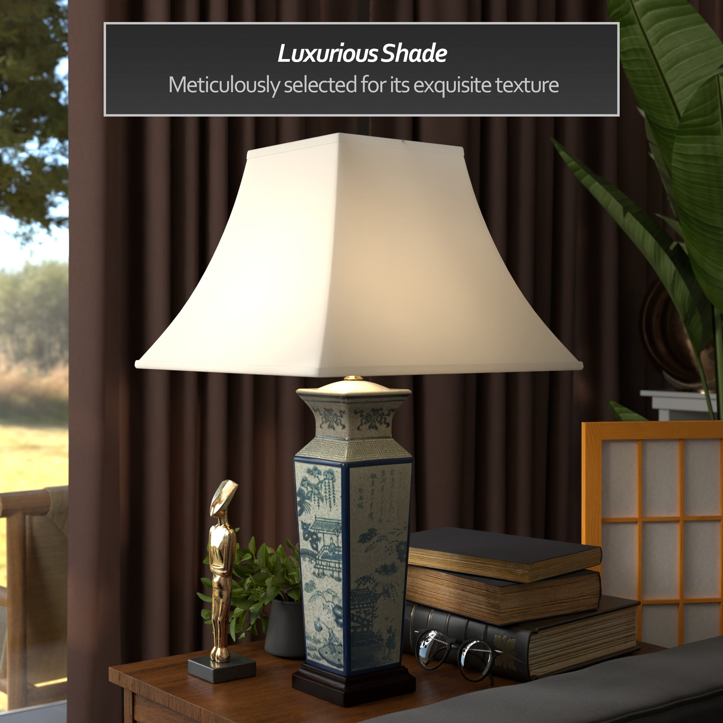 26" Antiqued Blue and White Chinese Porcelain Table Lamp with Shade - Landscape