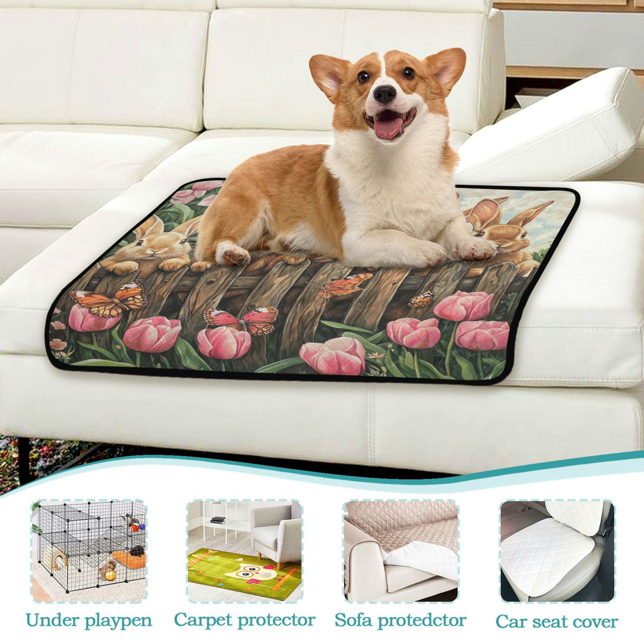 Qxltty Cute Brown Bunny Cat litter Pads Pet Set of 3 Diaper Mats Center Anti-leakage Layer Absorbent Soft and Comfortable