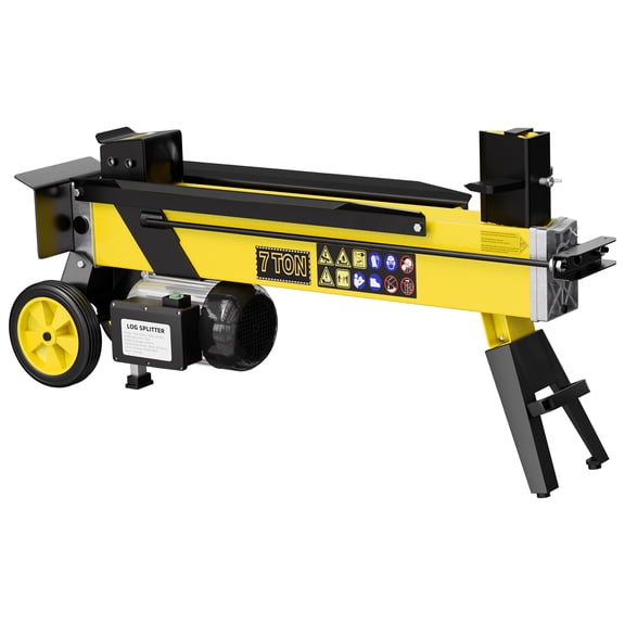 7 Ton Electric Log Splitter, 15Amp Hydraulic Horizontal Wood Splitter with Detachable Cross Blade, Portable Firewood Cutter for Home, Garage, Cabin Heating, Yellow