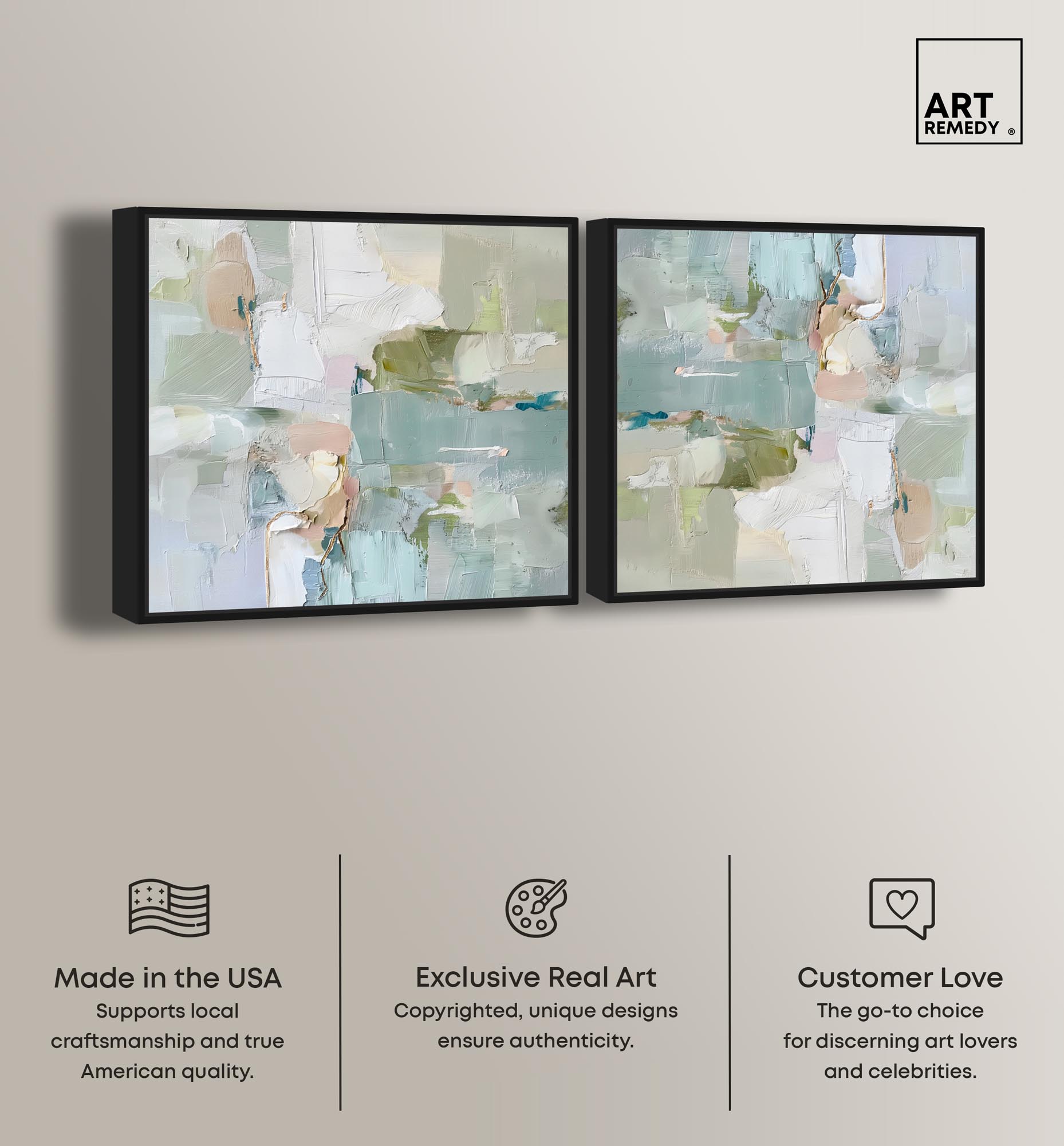 Art Remedy Modern Trendy Art Canvas, 30" x 30", Black Frame, Jade Sweep I Set