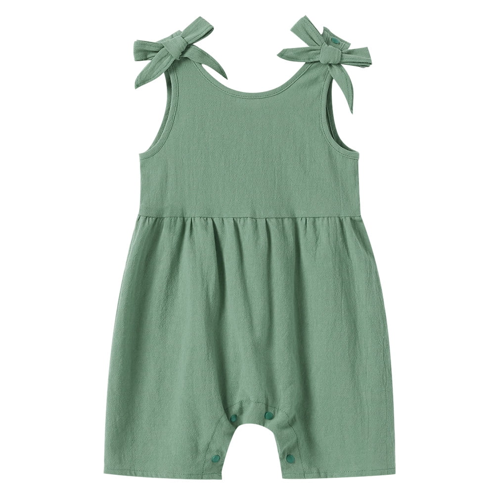 FYMNSI Mommy and Me Short Jumpsuits Matching Outfits Women Casual Sleeveless Loose Rompers Girls Bowknot Tie Straps Overalls with Pockets Green (Mom S)